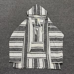 White and black striped poncho hoodie